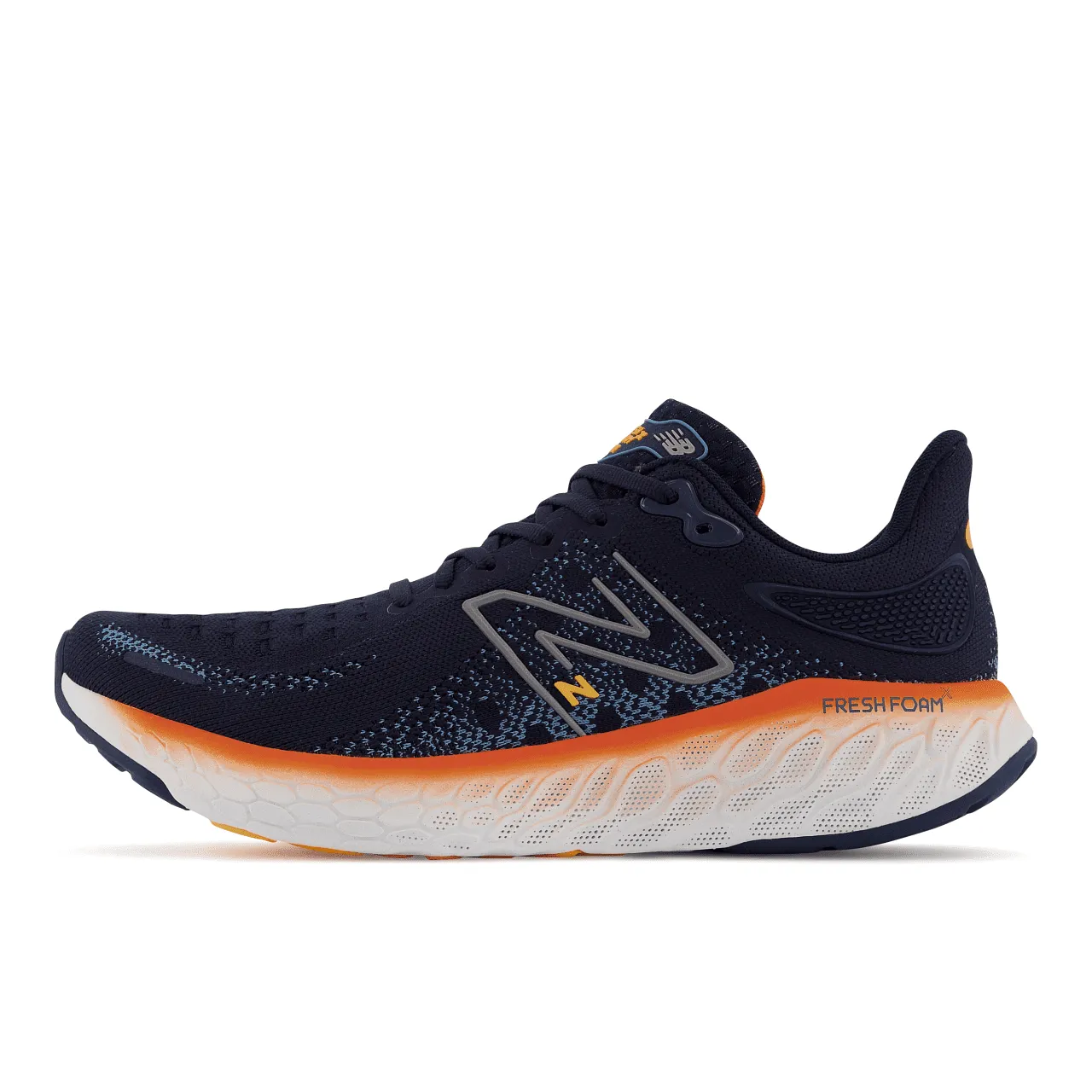 New Balance Fresh Foam X 1080 v12 Wide (Mens)- Eclipse with Vibrant Orange and Spring Tide