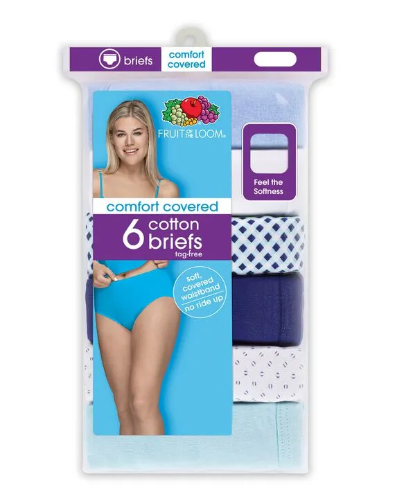 New in package! Women's Comfort Covered Cotton Brief Underwear, 6 Pack, Assorted Prints, Sz 3X!