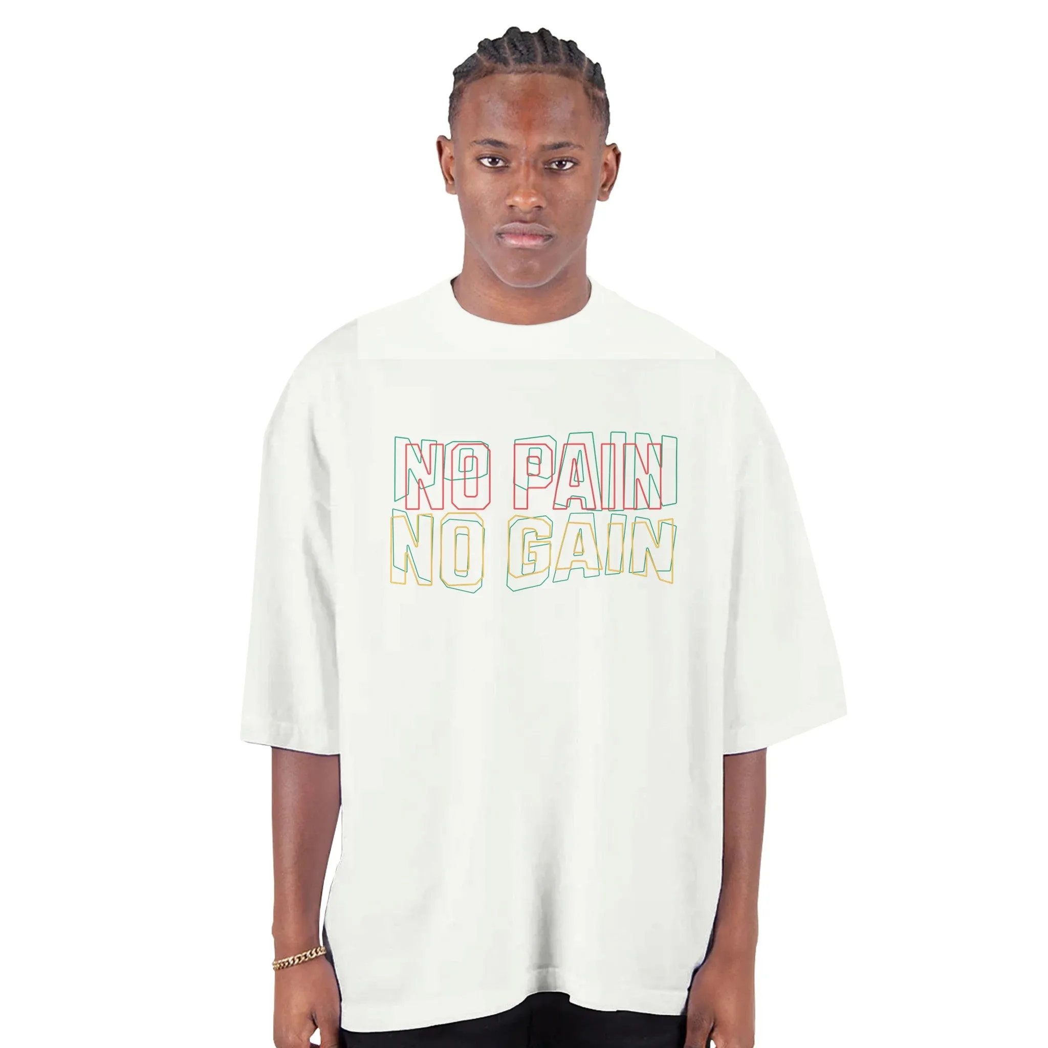 No Pain No Gain Men's Oversized Drop-Shoulder Crewneck T-Shirt