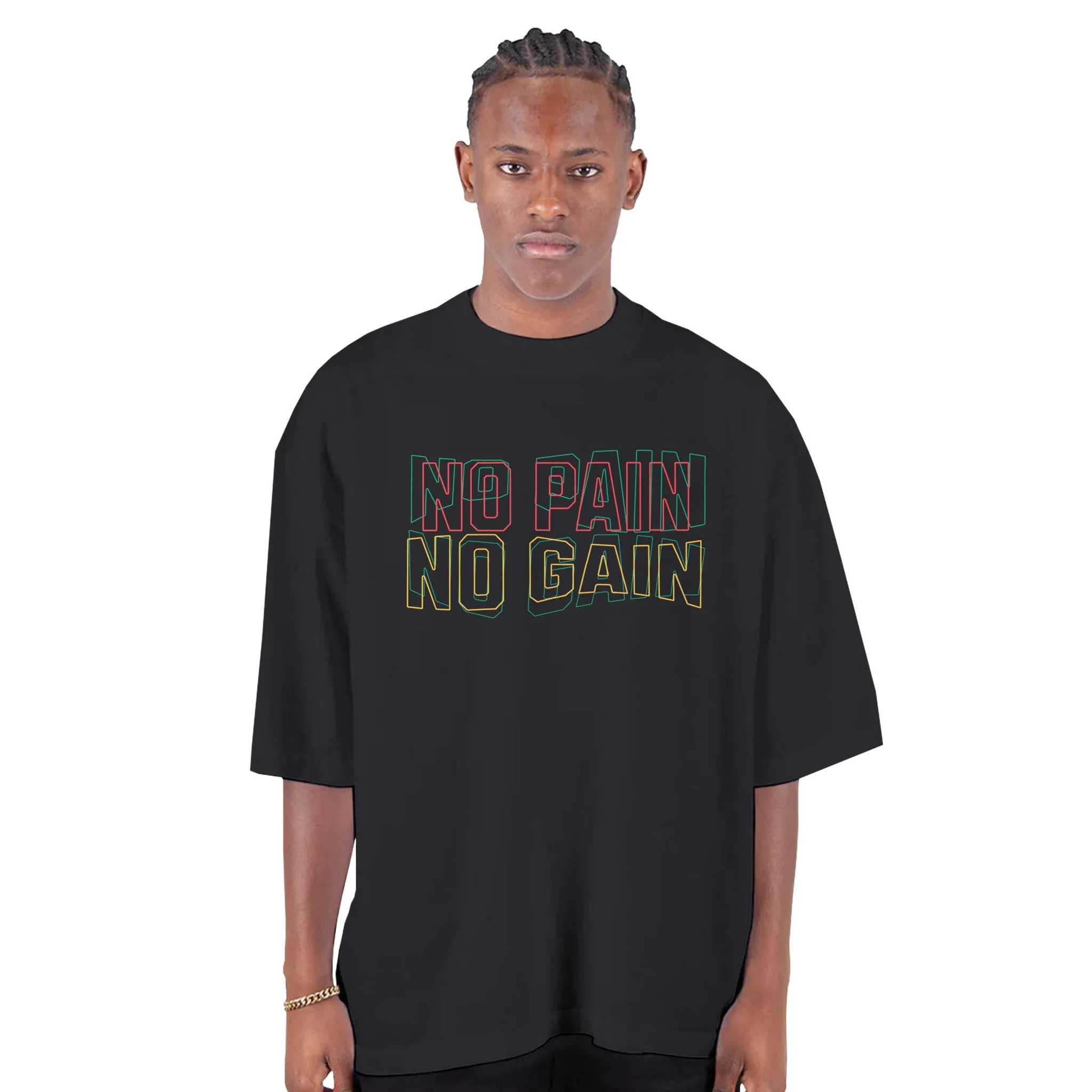 No Pain No Gain Men's Oversized Drop-Shoulder Crewneck T-Shirt