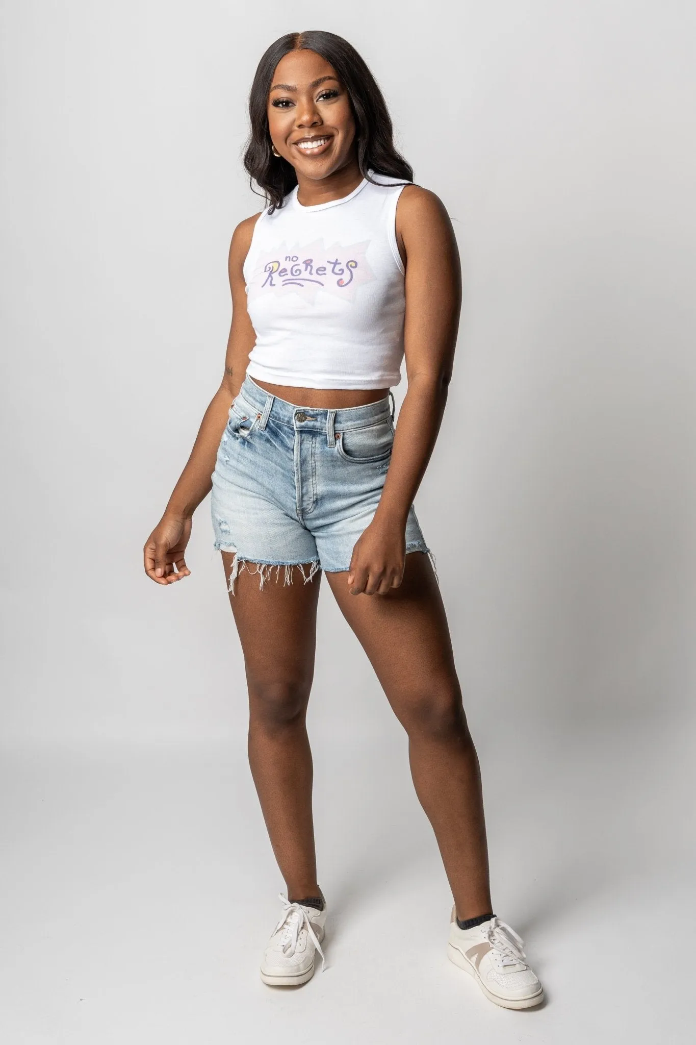 No regrets crop tank top white