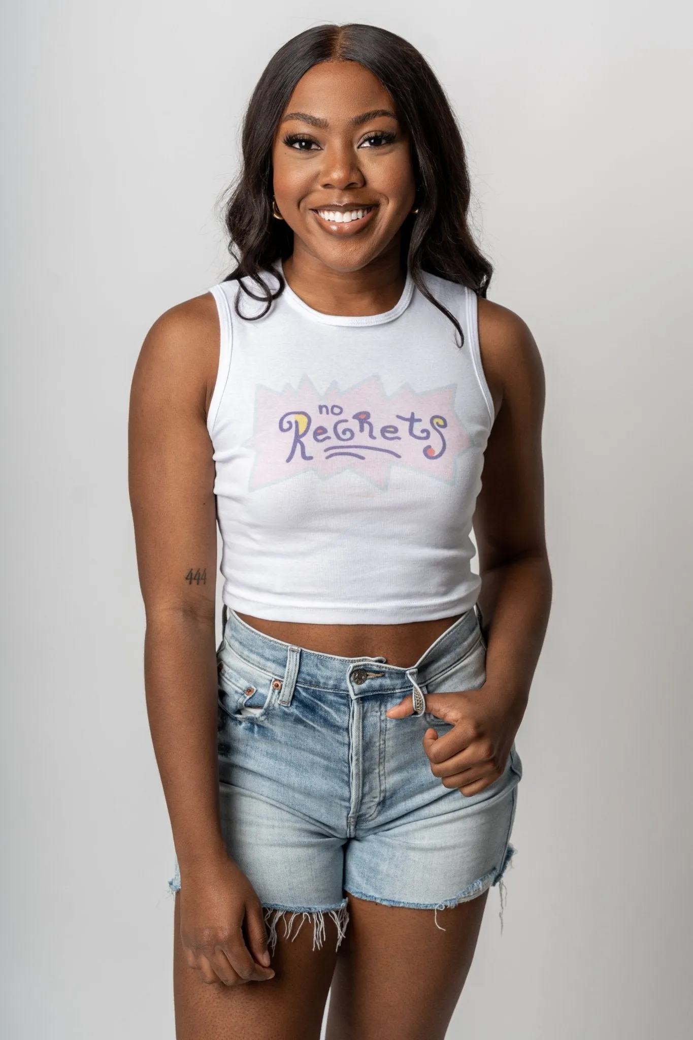 No regrets crop tank top white