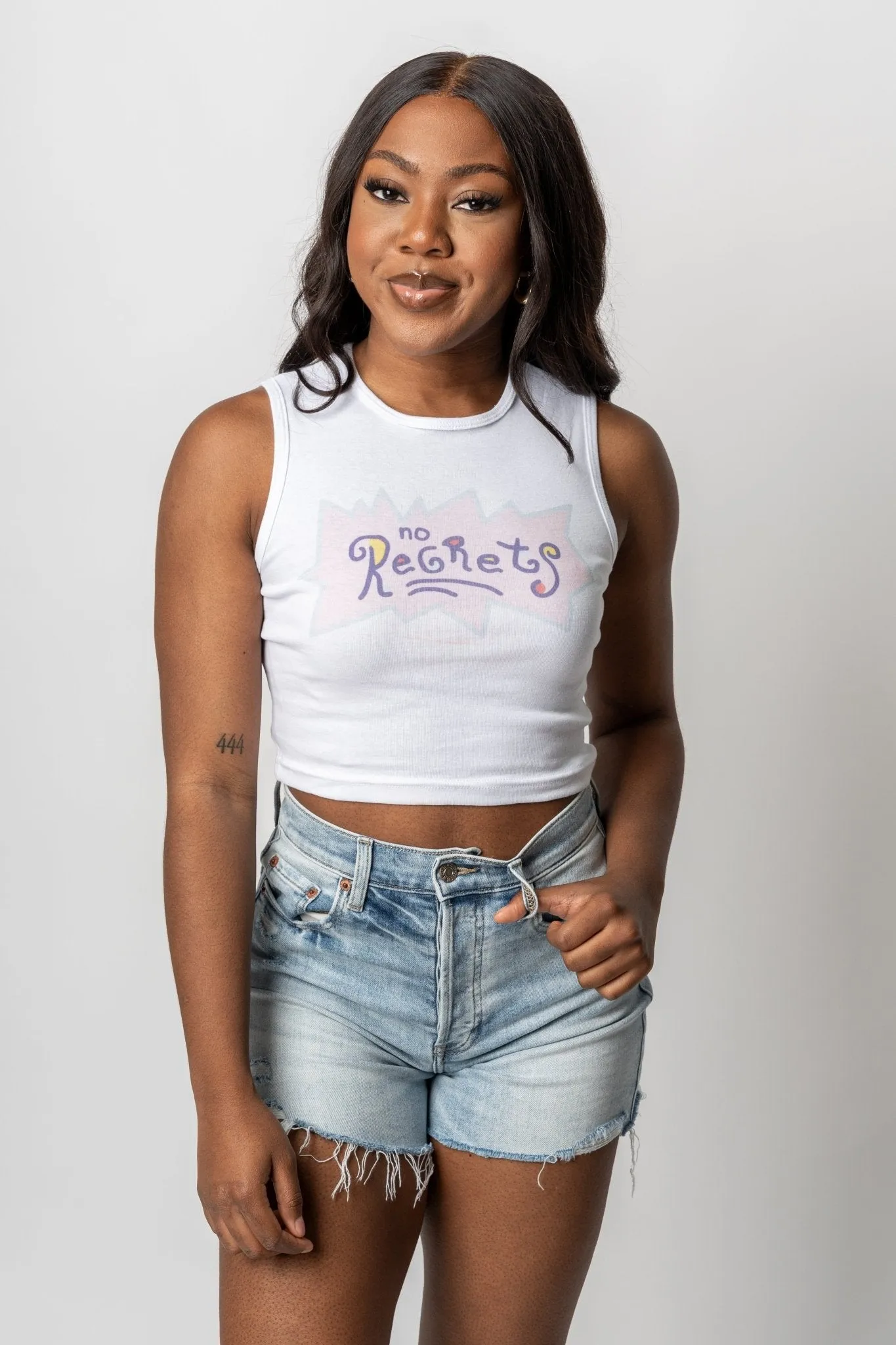 No regrets crop tank top white
