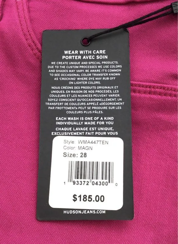 NWT Hudson Women's Magenta Nico Skinny Jeans - Size 28