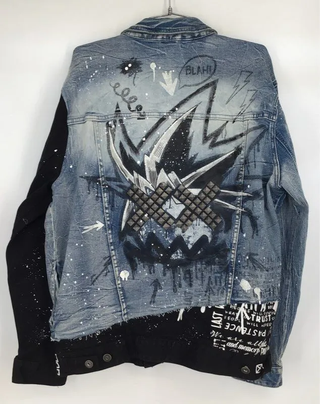 NWT Smoke Rise Denim Co. Men's Blue Graphic Print Trucker Jacket - Size XL