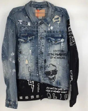 NWT Smoke Rise Denim Co. Men's Blue Graphic Print Trucker Jacket - Size XL