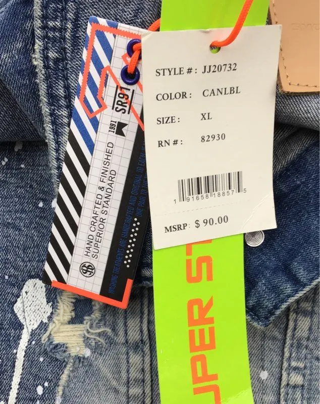 NWT Smoke Rise Denim Co. Men's Blue Graphic Print Trucker Jacket - Size XL