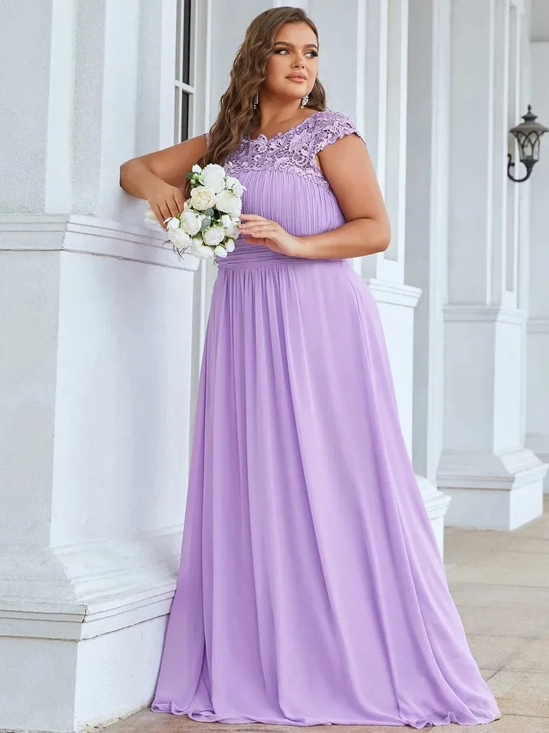 O-Neck Sleeveless Lace A-Line Floor-Length Orchid Elegant Gown