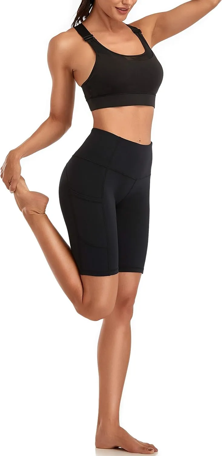 Oalka Women's Short Yoga Side Pockets High Waist Workout Running Shorts