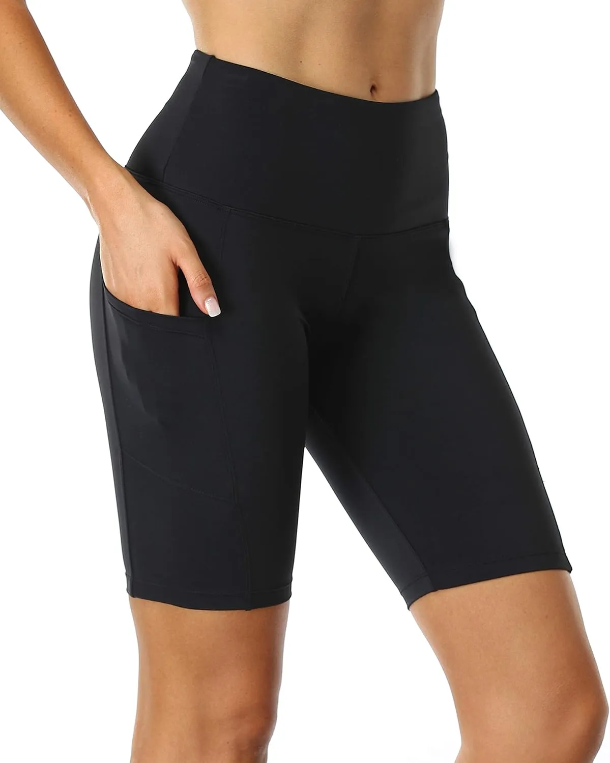 Oalka Women's Short Yoga Side Pockets High Waist Workout Running Shorts