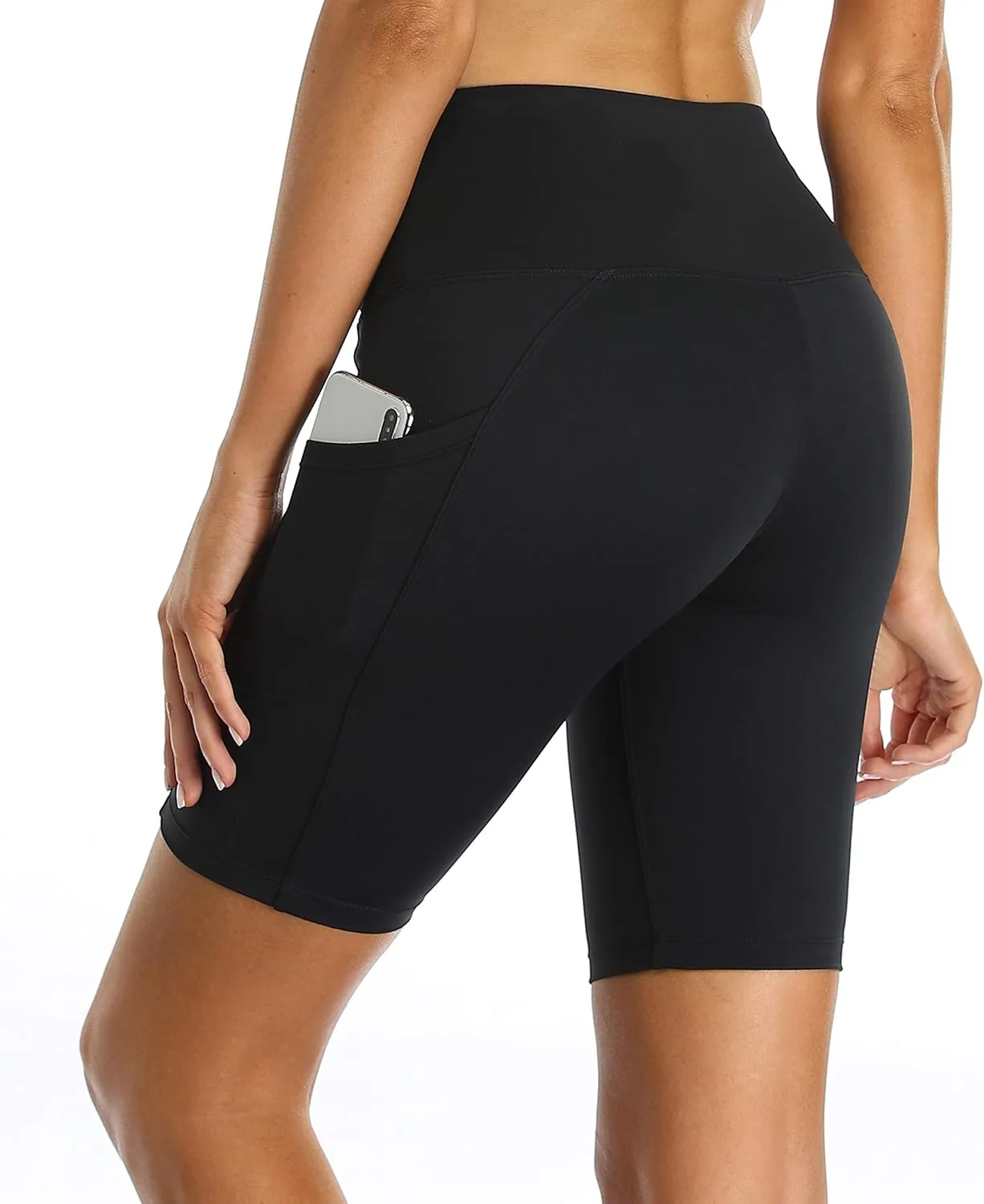 Oalka Women's Short Yoga Side Pockets High Waist Workout Running Shorts