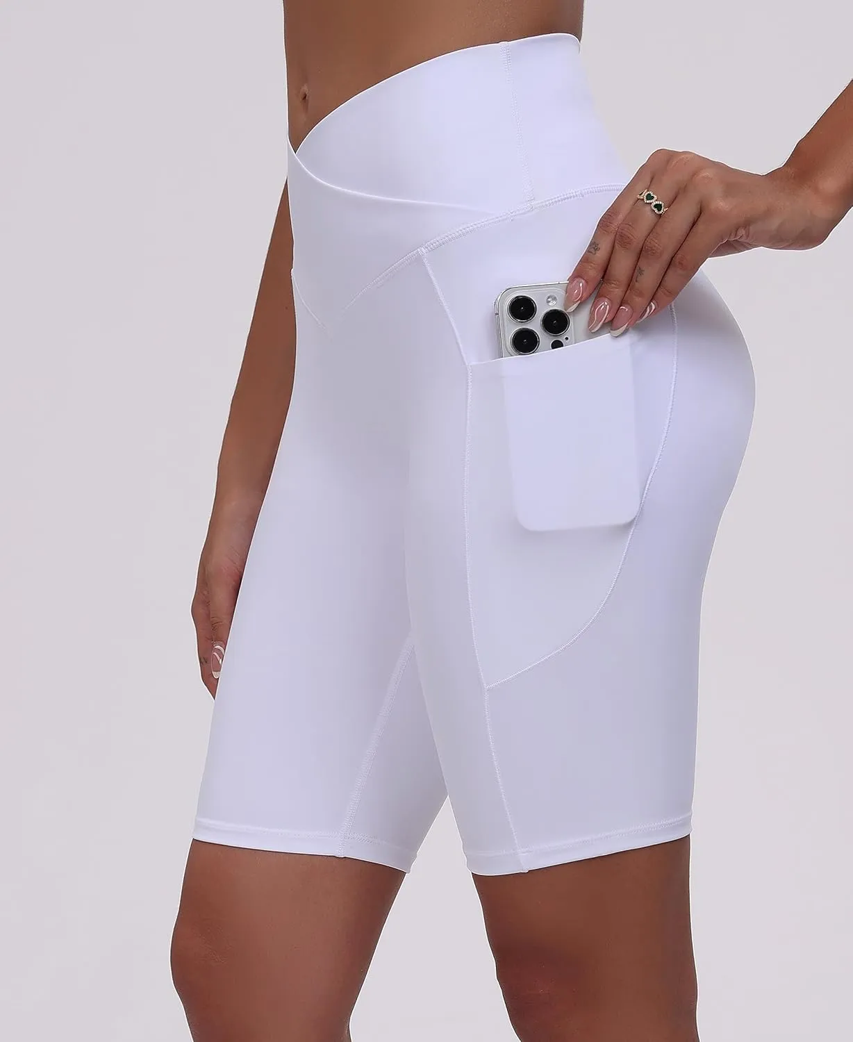 Oalka Women's Short Yoga Side Pockets High Waist Workout Running Shorts