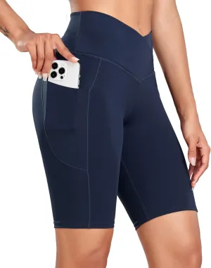 Oalka Women's Short Yoga Side Pockets High Waist Workout Running Shorts
