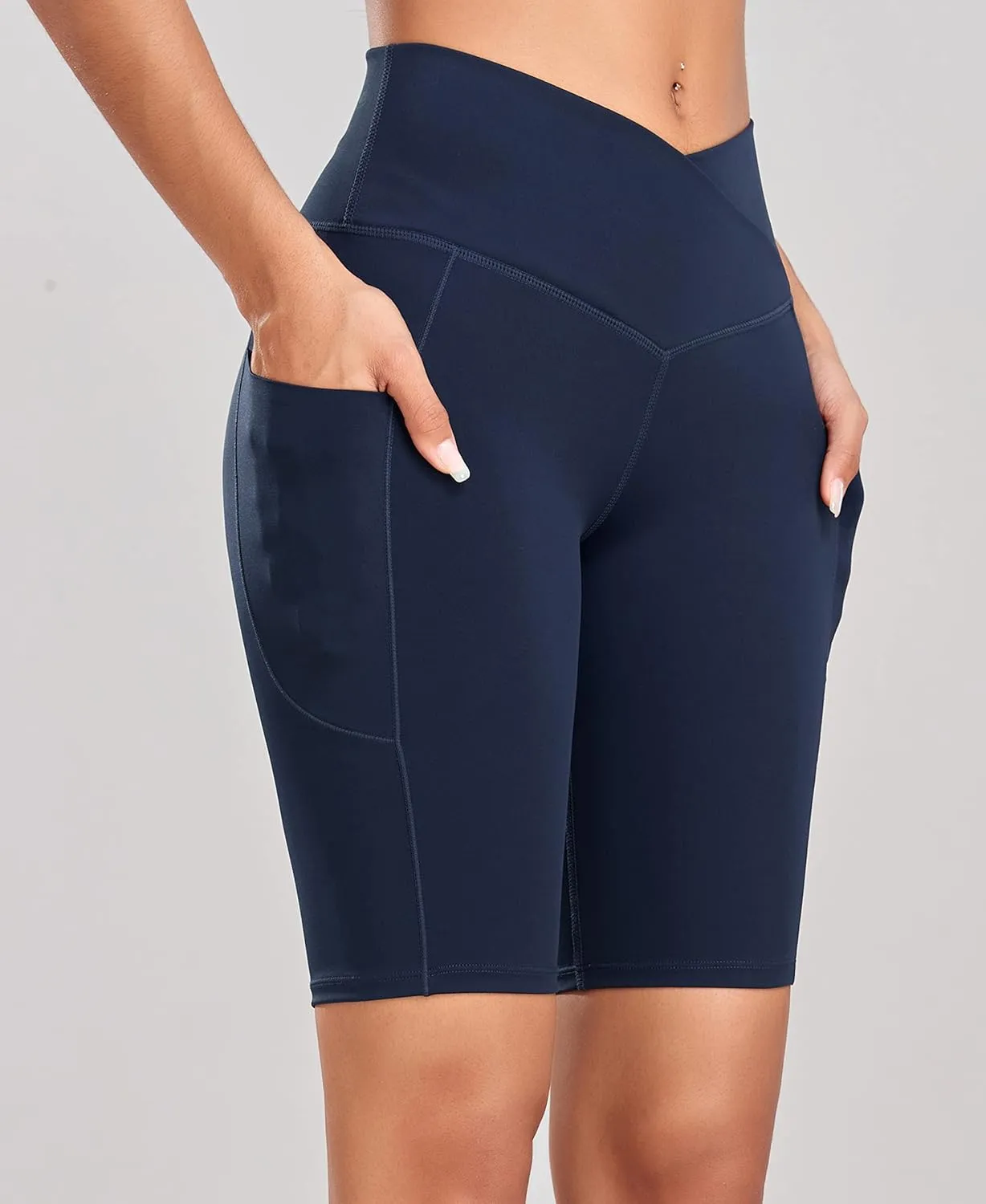 Oalka Women's Short Yoga Side Pockets High Waist Workout Running Shorts