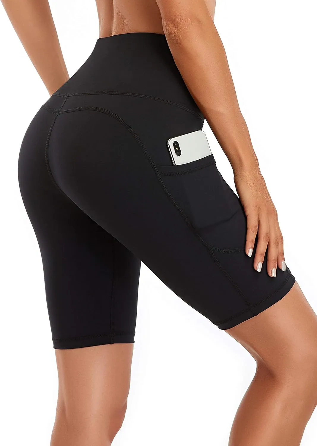 Oalka Women's Short Yoga Side Pockets High Waist Workout Running Shorts