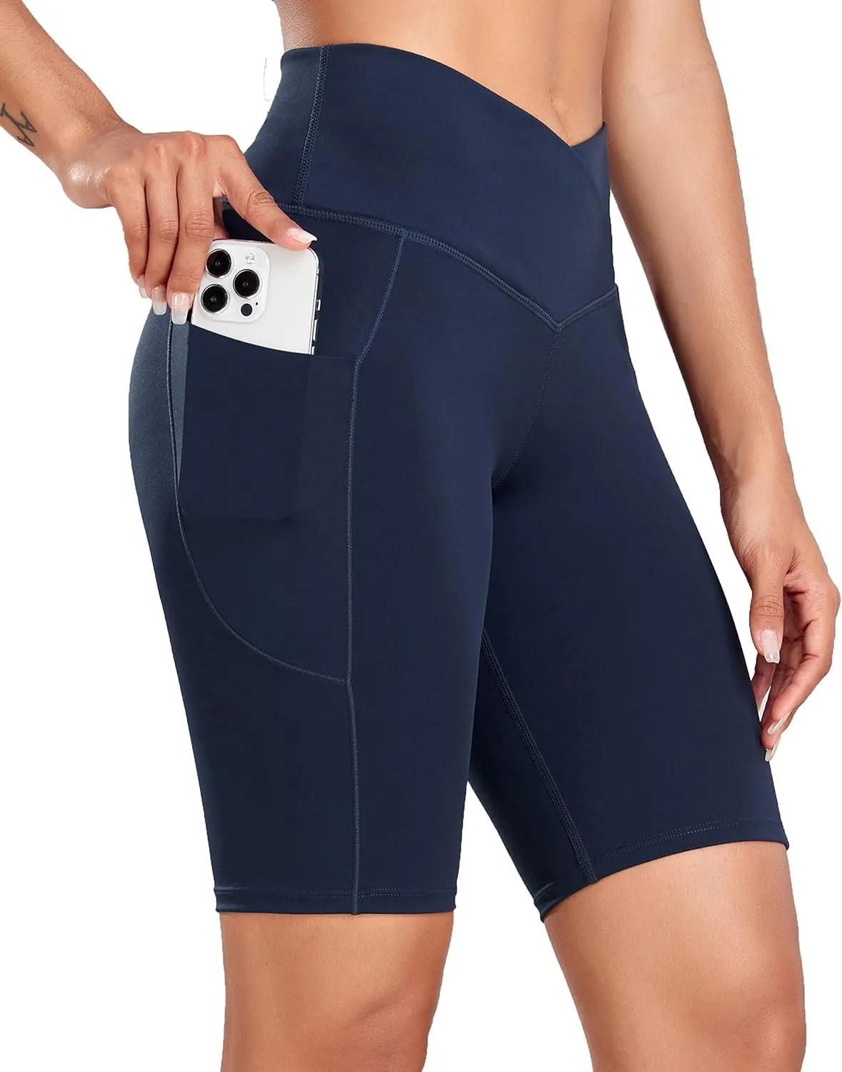 Oalka Women's Short Yoga Side Pockets High Waist Workout Running Shorts