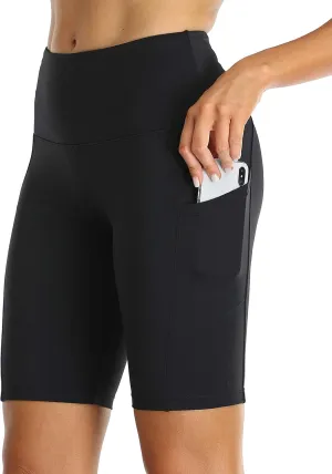 Oalka Women's Short Yoga Side Pockets High Waist Workout Running Shorts