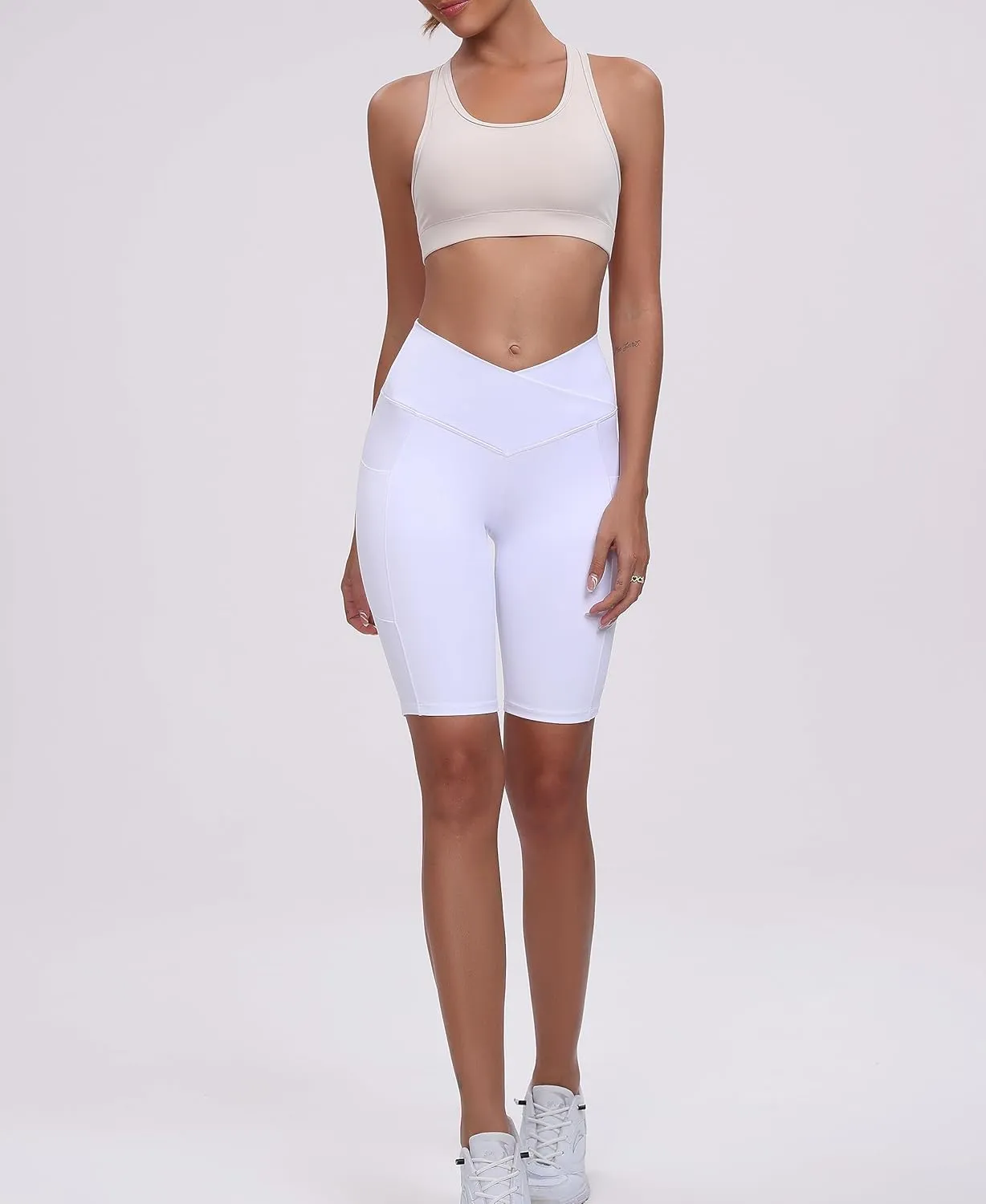 Oalka Women's Short Yoga Side Pockets High Waist Workout Running Shorts