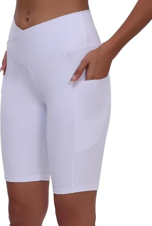 Oalka Women's Short Yoga Side Pockets High Waist Workout Running Shorts