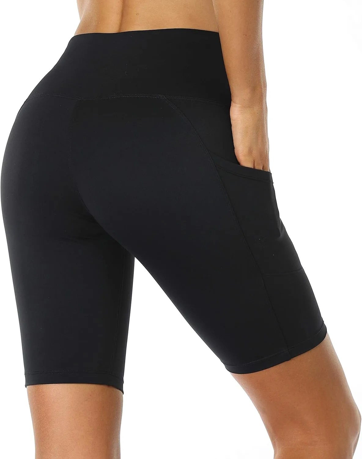 Oalka Women's Short Yoga Side Pockets High Waist Workout Running Shorts