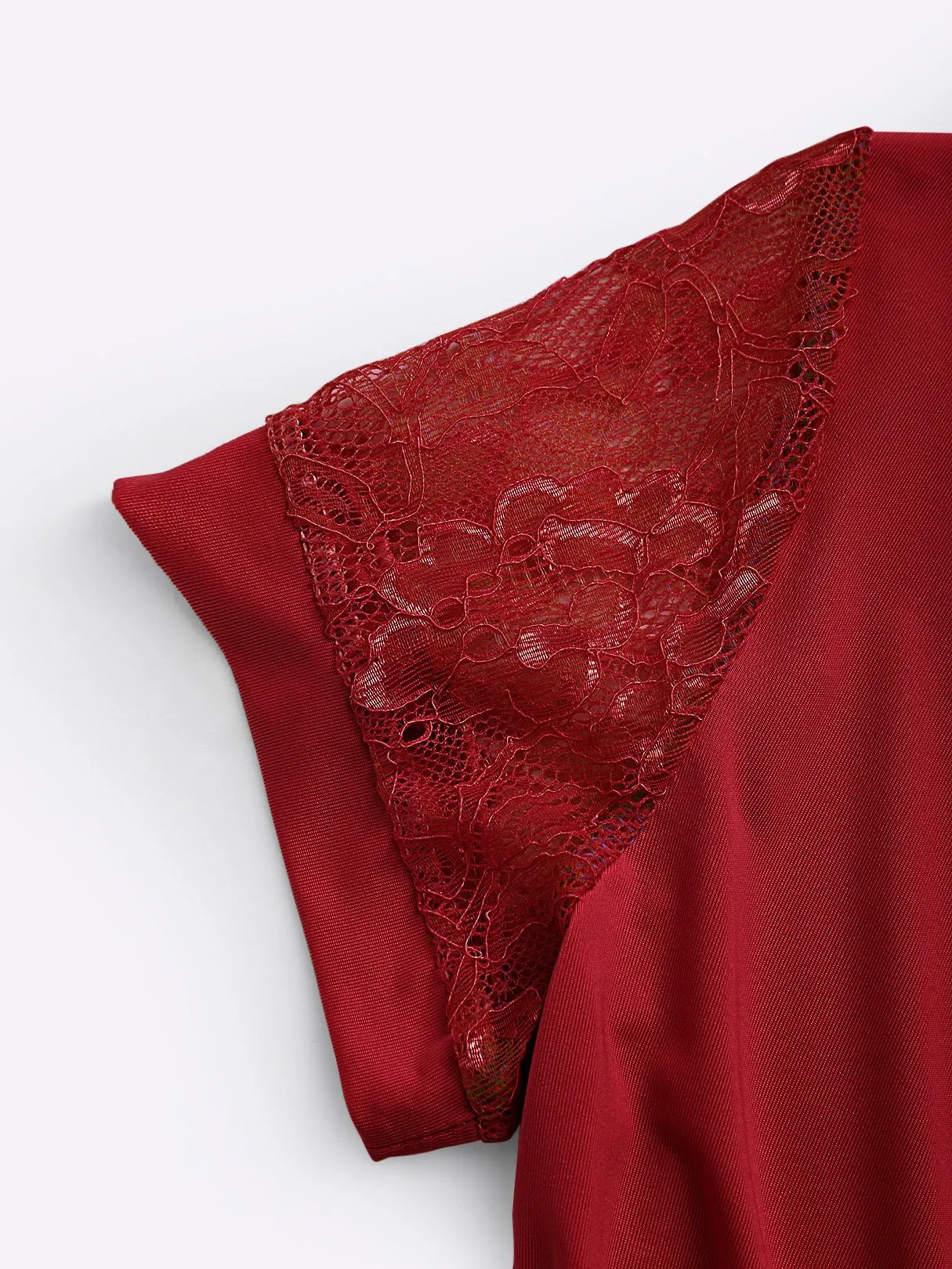 OEM ODM Deep V-Neck Lace Short Sleeve Bodycon Hem Red T-Shirts