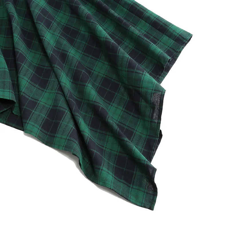 Off-the-shoulder Waist Retro Punk Dress Irregular Plaid Long-sleeved Splicing Dress