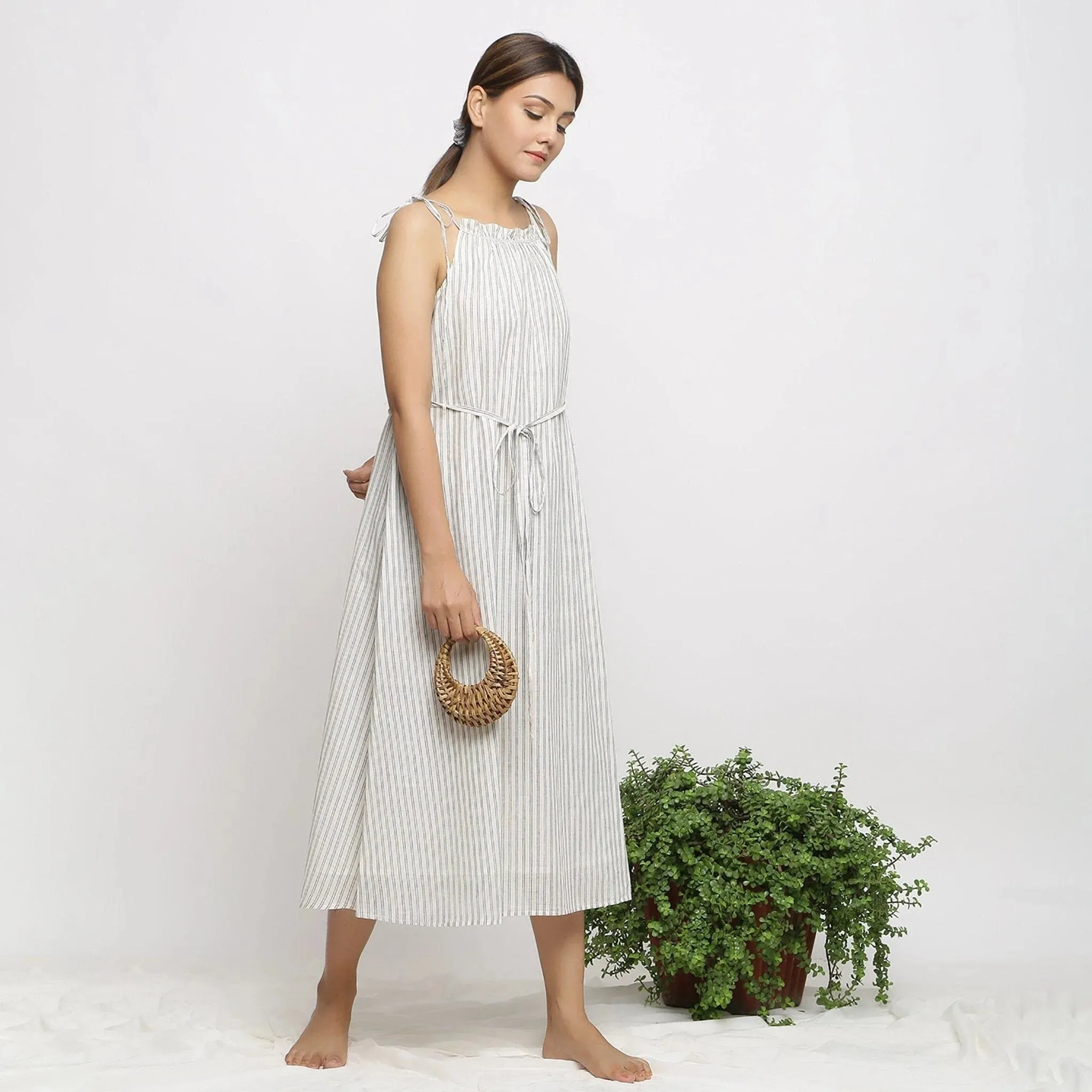Off-White Strappy Cotton Muslin Camisole Maxi Dress