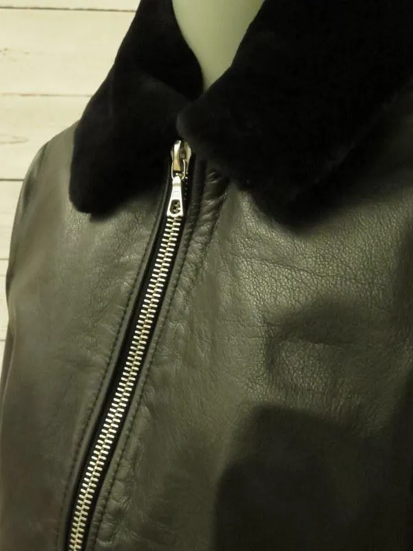 Officine Generale Women's Coat: Black Leather Size S, Pre-owned