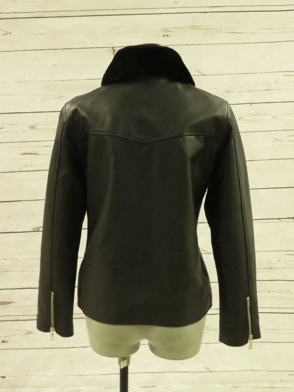 Officine Generale Women's Coat: Black Leather Size S, Pre-owned