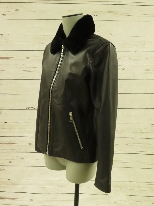 Officine Generale Women's Coat: Black Leather Size S, Pre-owned