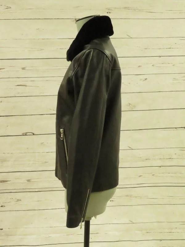 Officine Generale Women's Coat: Black Leather Size S, Pre-owned