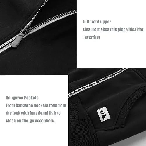 OHSNMAKSL Men's Full Zip Hoodie Fleece Jacket Sweatshirt Lined work coat 21-M-WY-08#Black-L