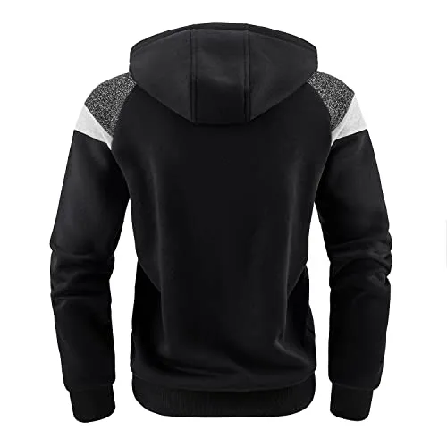 OHSNMAKSL Men's Full Zip Hoodie Fleece Jacket Sweatshirt Lined work coat 21-M-WY-08#Black-L