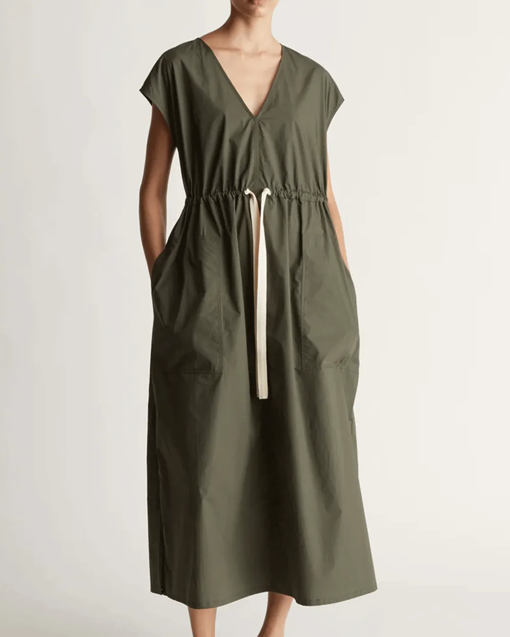 Olive LM Poplin V Neck Dress