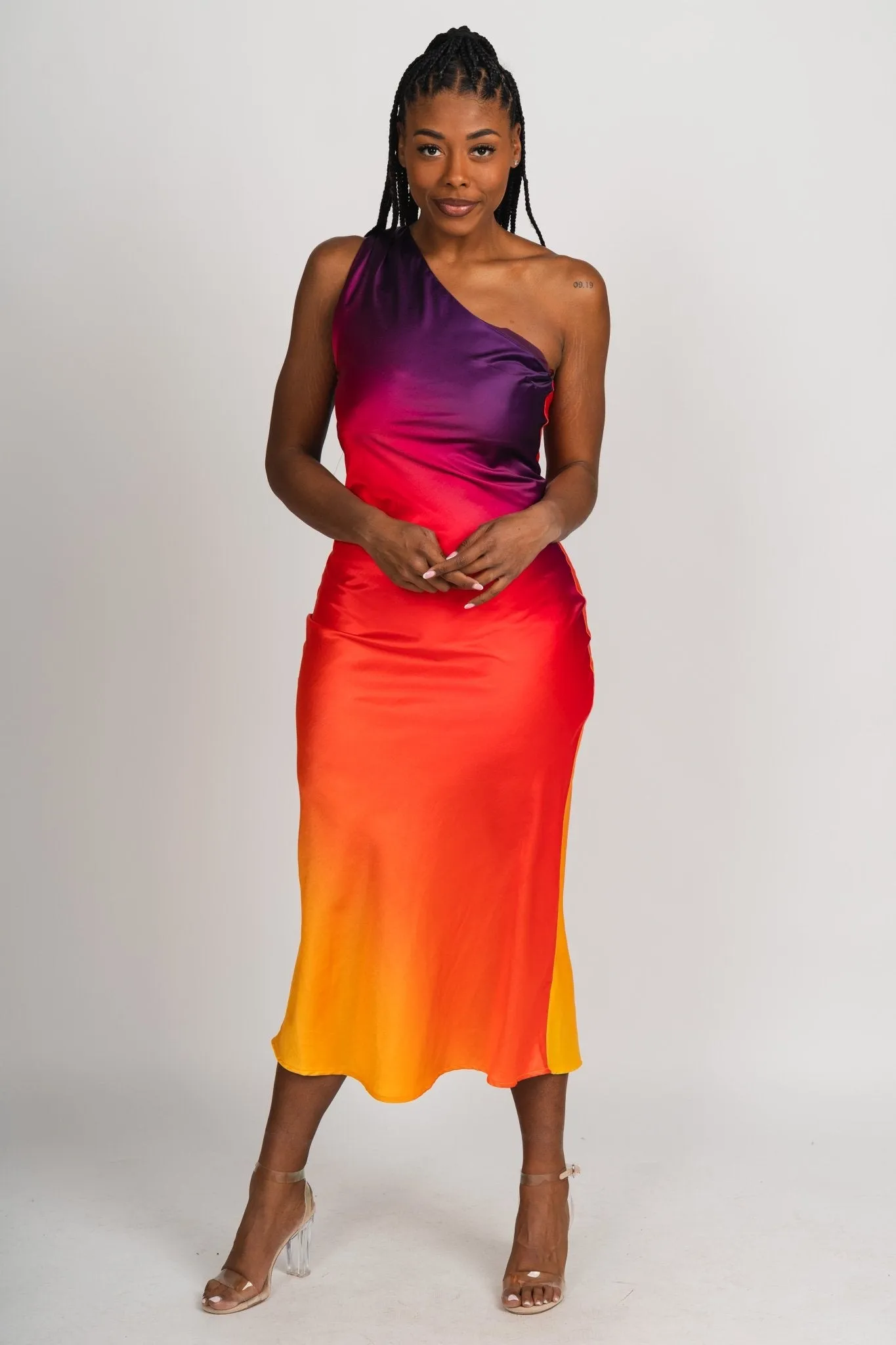 One shoulder maxi dress sunset cosmo