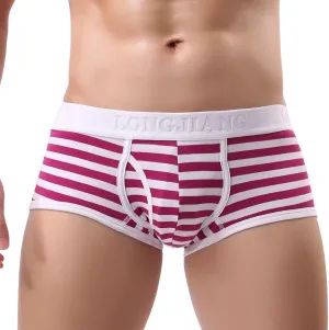 Open Front Cotton Boxer Brief for MenStriped Mid Rise PantiesComfortable Breathable UnderpantsEveryday Underwear