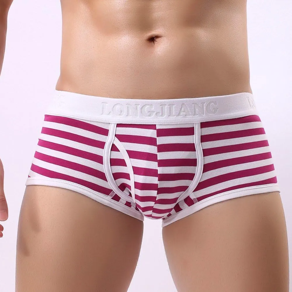 Open Front Cotton Boxer Brief for MenStriped Mid Rise PantiesComfortable Breathable UnderpantsEveryday Underwear