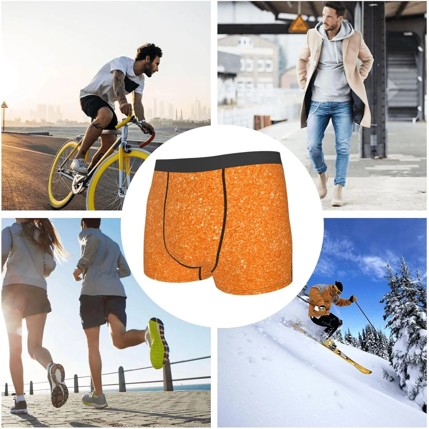 Orange Glitter2 Print Boxer Briefs For Men Breathable Underwear-