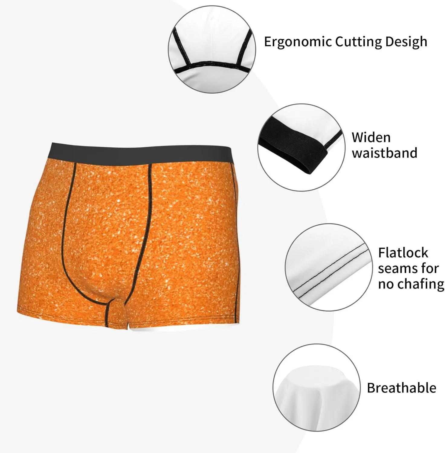 Orange Glitter2 Print Boxer Briefs For Men Breathable Underwear-