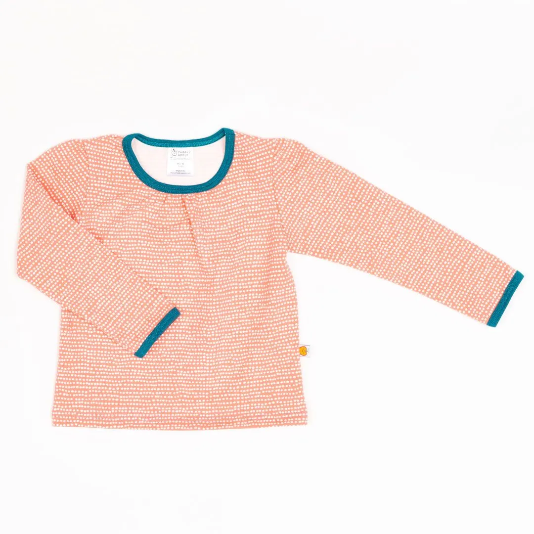 Organic girls longsleeve top "Dotted Lines Coral|Petrol"