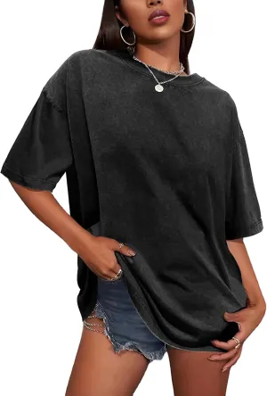 Oversized T Shirts for Women Vintage Baggy Grunge Tshirts Short Sleeve Wash Cotton Tees Y2K Tops Trendy