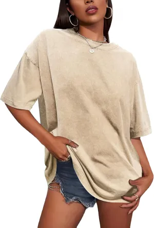 Oversized T Shirts for Women Vintage Baggy Grunge Tshirts Short Sleeve Wash Cotton Tees Y2K Tops Trendy