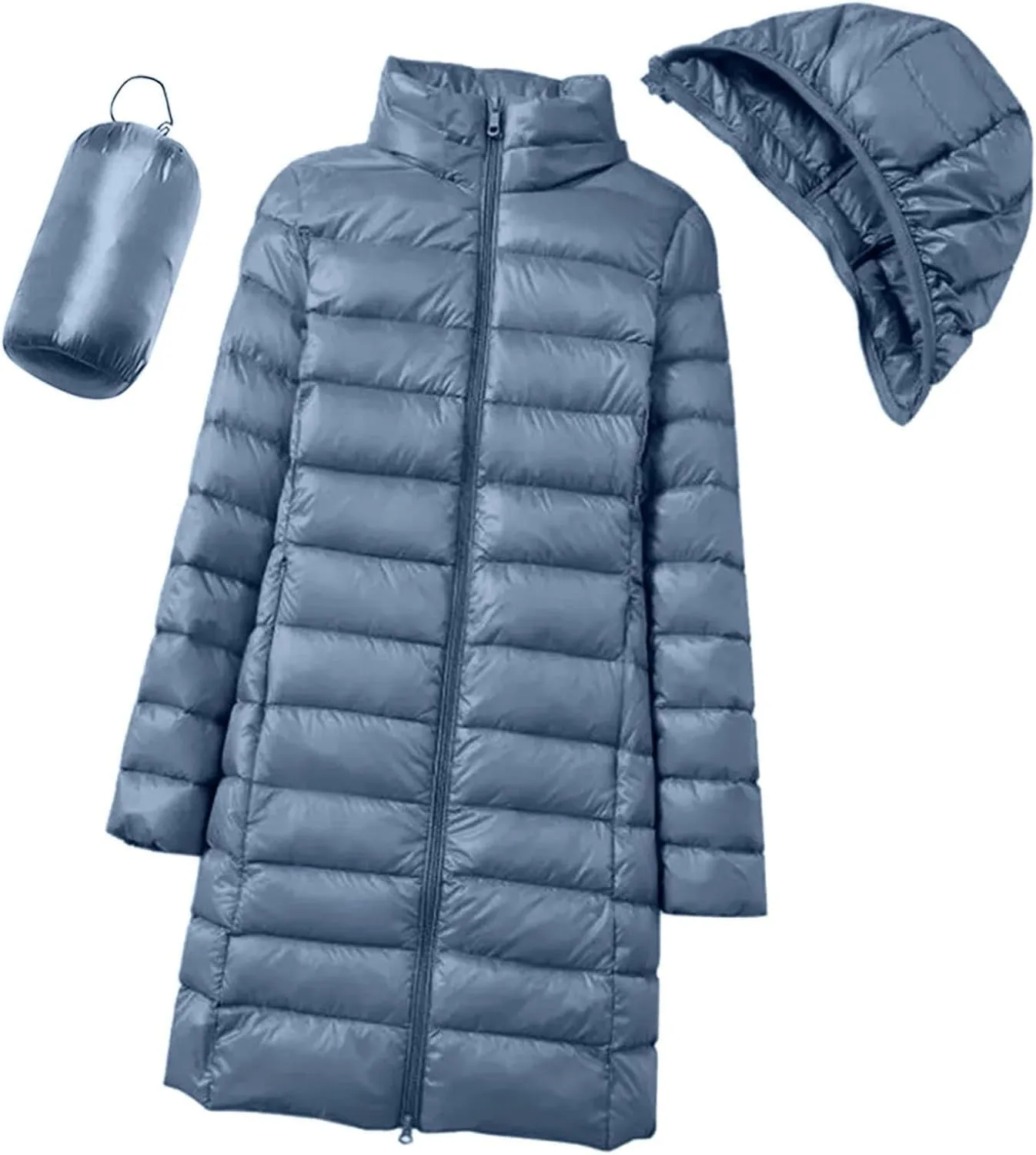 Packable Down Jacket Women's Quilted Lightweight Puffer Jacket Winter Coats for Women Long Padded Bubble Coat Outwear