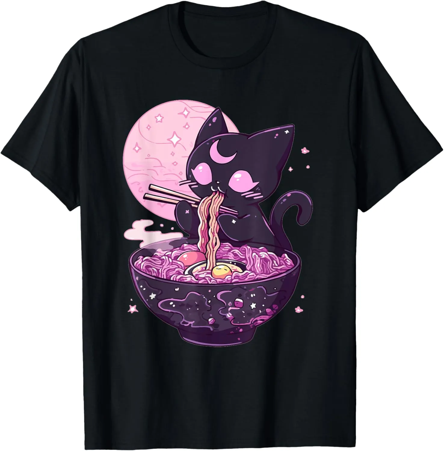 Pastel Goth Aesthetic Kawaii Creepy Cat Eating Ramen Noodles T-Shirt