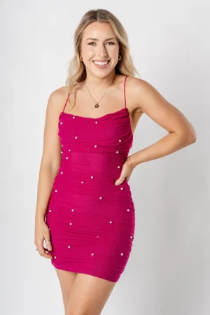 Pearl mesh mini dress rose violet