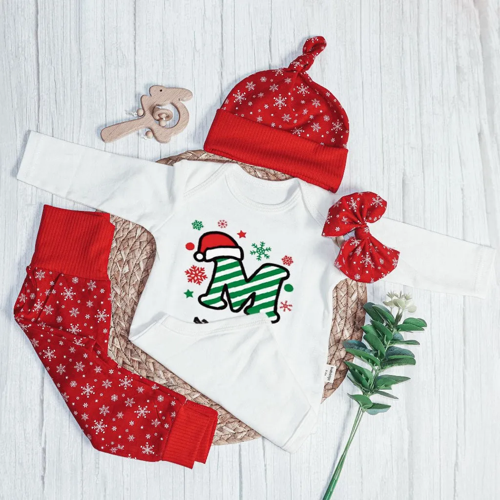 Personalized Christmas Baby Boy Onesies and Long Pants Set | Custom Infant Onesie Monogram Santa Hat Candy Cane Baby Name