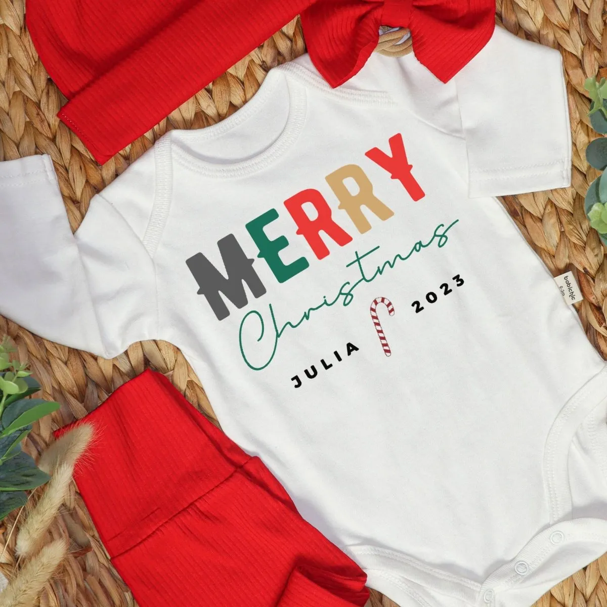 Personalized Christmas Merry Christmas Shitter's Full Baby Onesie and Long Pants Set | Baby's First Christmas Bodysuit