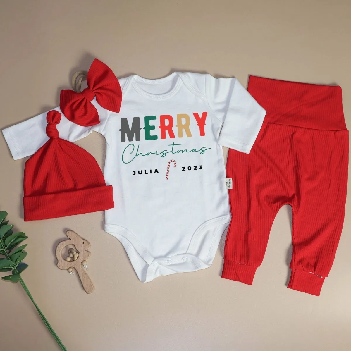 Personalized Christmas Merry Christmas Shitter's Full Baby Onesie and Long Pants Set | Baby's First Christmas Bodysuit