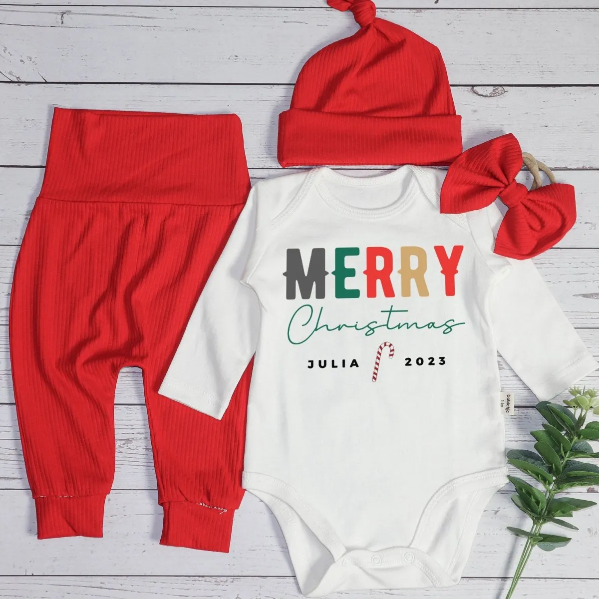 Personalized Christmas Merry Christmas Shitter's Full Baby Onesie and Long Pants Set | Baby's First Christmas Bodysuit