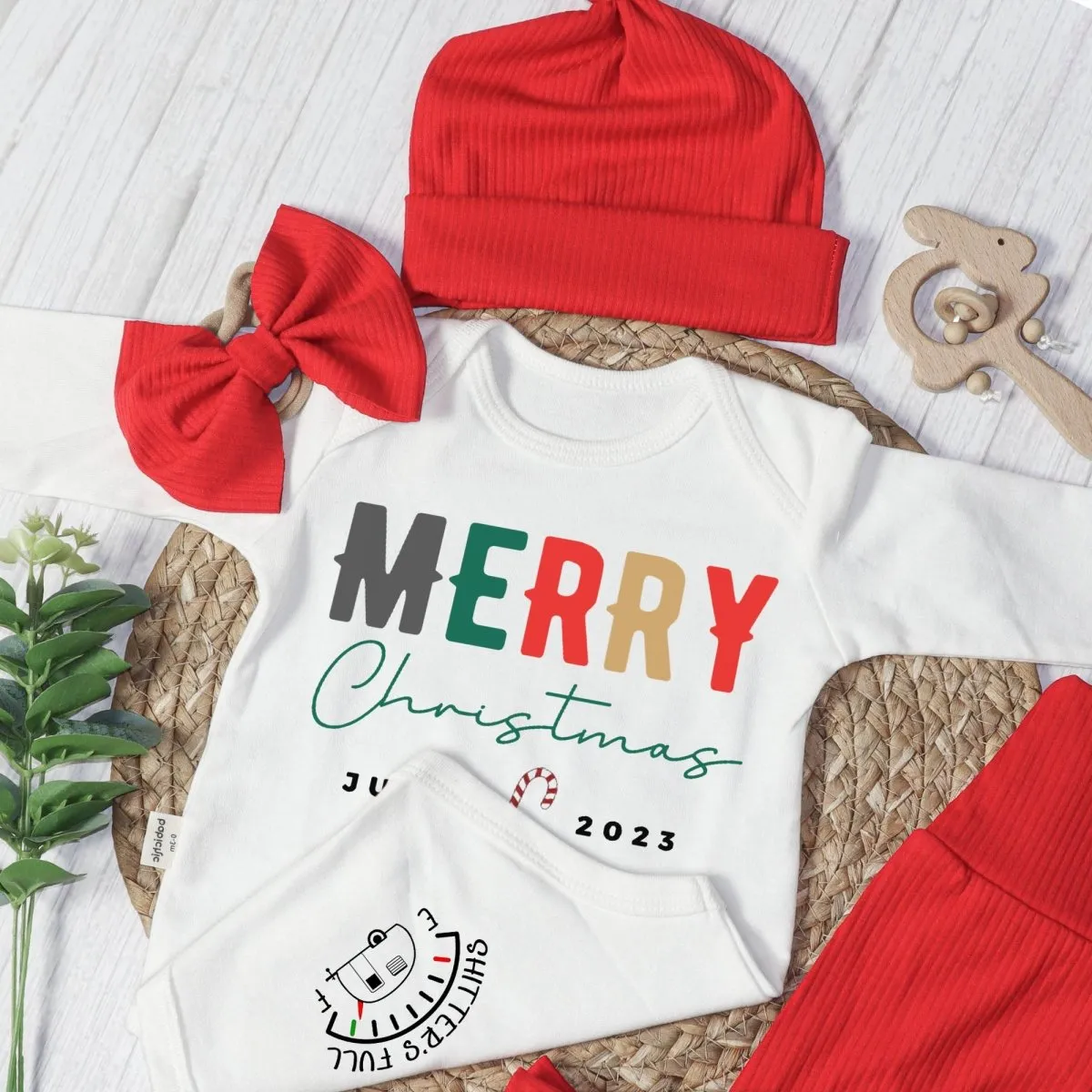Personalized Christmas Merry Christmas Shitter's Full Baby Onesie and Long Pants Set | Baby's First Christmas Bodysuit